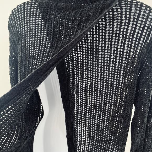 Elie Tahari for Design Nation Black Open-Work Vented Back Chenille Sweater S - Picture 4 of 10